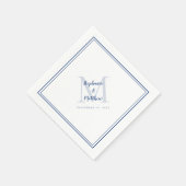 Modern Wedding Names & Date Monogrammed Blue Servet (Hoek)