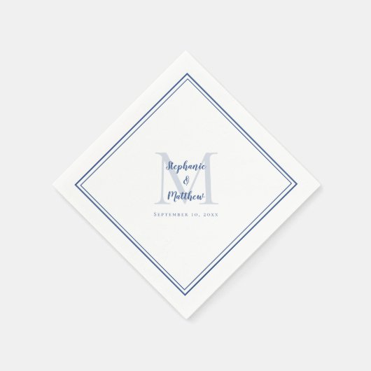 Modern Wedding Names & Date Monogrammed Blue Servet (Hoek)