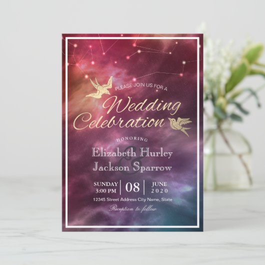 Modern Wedding Night Star Sky Galaxy Constellation Kaart (Staand voorkant)