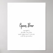 Modern Wedding Open Bar Sign Poster (Voorkant)