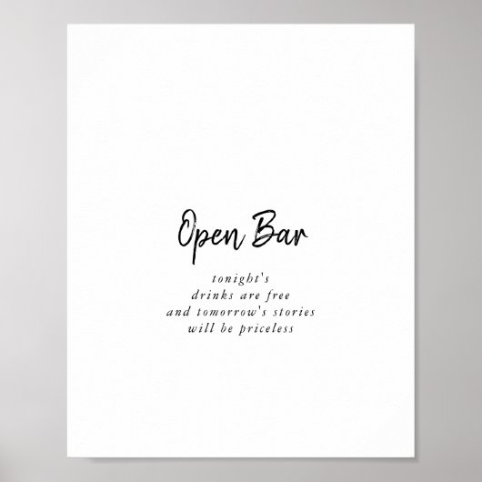 Modern Wedding Open Bar Sign Poster (Voorkant)