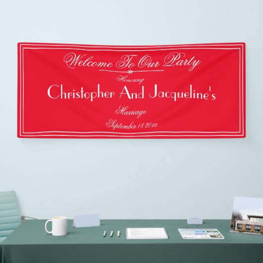 Modern Wedding Party Script Romantisch Rood Welkom Spandoek (Beurs)