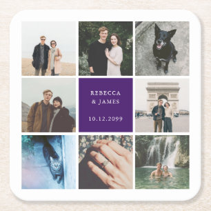 Modern Wedding Photo Collage Afbeelding Grid Kartonnen Onderzetters