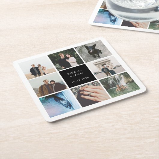 Modern Wedding Photo Collage Afbeelding Grid Kartonnen Onderzetters (Schuin)