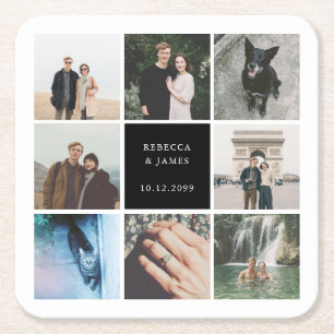 Modern Wedding Photo Collage Afbeelding Grid Kartonnen Onderzetters
