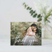 Modern Wedding Photo Handlettered Script Bedankt Briefkaart (Staand voorkant)