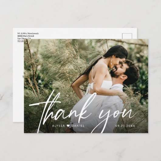 Modern Wedding Photo Handlettered Script Bedankt Briefkaart (Voorkant / Achterkant)