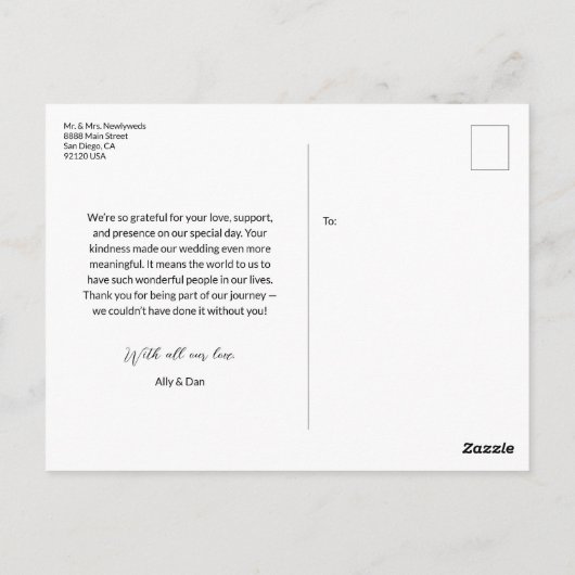 Modern Wedding Photo Handlettered Script Bedankt Briefkaart (Achterkant)