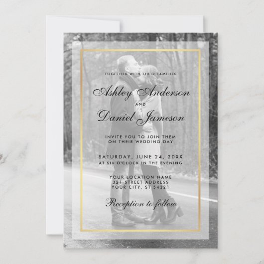 Modern Wedding Photo Invitation G - Overlay B&W Kaart (Voorkant)