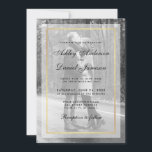 Modern Wedding Photo Invitation G - Overlay B&W Kaart<br><div class="desc">Moderne Eenvoudige weddenschap - Zwarte & Witte Foto met overlay - Gold Framer</div>