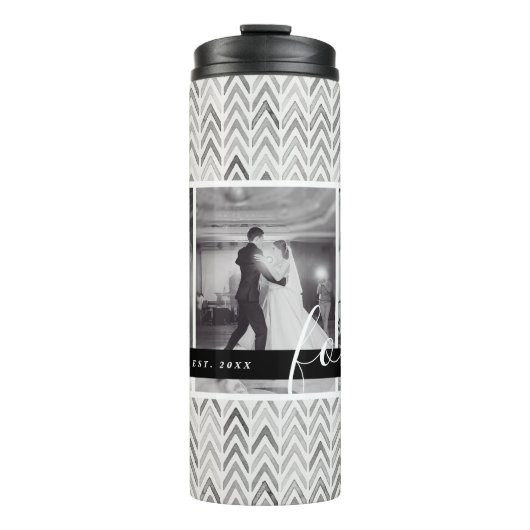 Modern Wedding Photo Monogram en datum van vastste Thermosbeker (Voorkant)