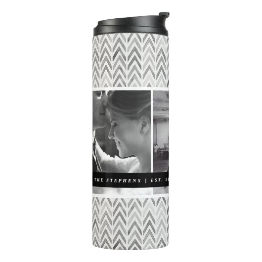 Modern Wedding Photo Monogram en datum van vastste Thermosbeker (Gedraaid links)