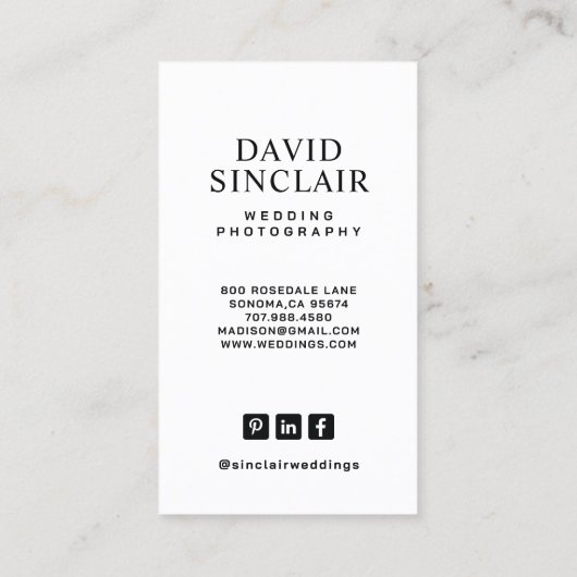 Modern Wedding Photographer Photo Business Card Visitekaartje (Achterkant)