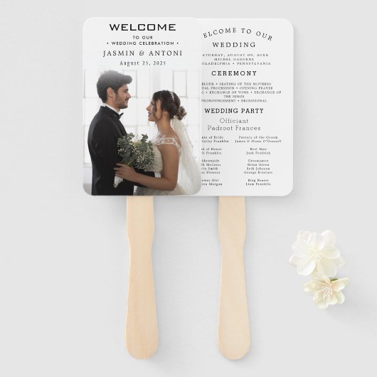 Modern Wedding Program Fans with Photo Handwaaier (Voorkant en achterkant)