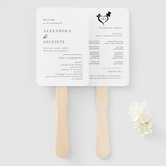 Modern Wedding Program Fans with Photo Handwaaier (Voorkant en achterkant)