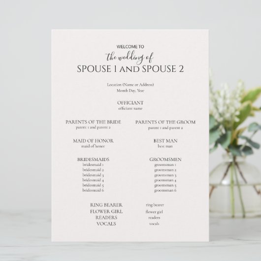 Modern Wedding Programme (Staand voorkant)