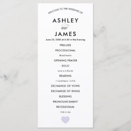 Modern Wedding Programme for Ceremony Lavender Hea Programmakaart