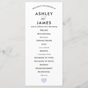 Modern Wedding Programme for Ceremony Lavender Hea Programmakaart