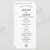 Modern Wedding Programme for Ceremony, Pink Heart Programmakaart (Voorkant / Achterkant)