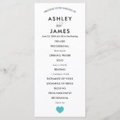 Modern Wedding Programme met Turquoise Heart Programmakaart (Voorkant)