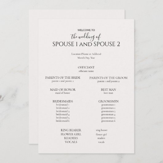 Modern Wedding Programme Programmakaart (Voorkant / Achterkant)