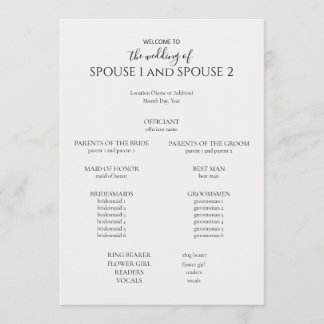 Modern Wedding Programme Programmakaart