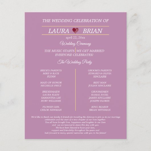 Modern Wedding Programme - Single Sided Flyer (Voorkant)