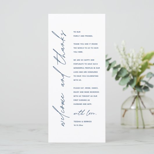 Modern Wedding Reception Dinner Thank You Card Programmakaart (Staand voorkant)