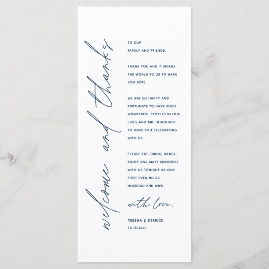 Modern Wedding Reception Dinner Thank You Card Programmakaart (Voorkant)