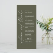 Modern Wedding Reception Dinner Thank You Card Programmakaart (Staand voorkant)