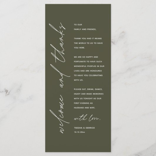 Modern Wedding Reception Dinner Thank You Card Programmakaart (Voorkant)
