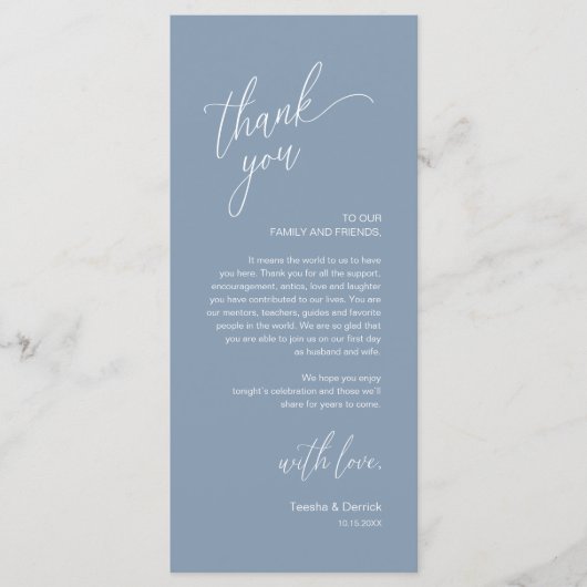 Modern Wedding Reception Dinner Thank You Card Programmakaart (Voorkant)
