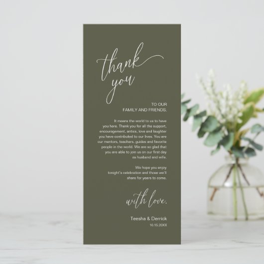 Modern Wedding Reception Dinner Thank You Card Programmakaart (Staand voorkant)