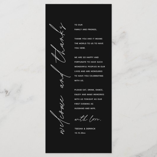 Modern Wedding Reception Dinner Thank You Card Programmakaart (Voorkant)