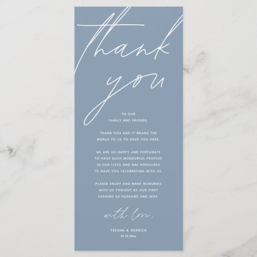 Modern Wedding Reception Dinner Thank You Card Programmakaart (Voorkant)