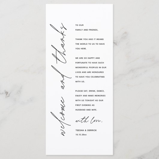 Modern Wedding Reception Dinner Thank You Card Programmakaart (Voorkant)