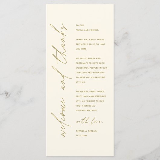 Modern Wedding Reception Dinner Thank You Card Programmakaart (Voorkant)