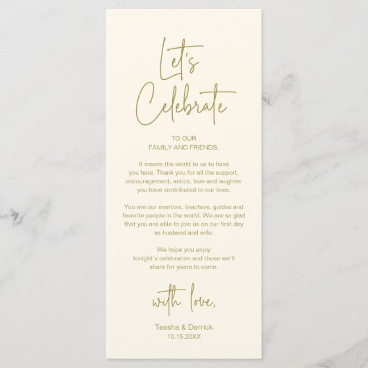 Modern Wedding Reception Dinner Thank You Card Programmakaart (Voorkant)