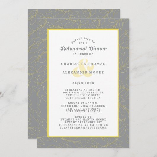 Modern Wedding Rehearsal Dinner Abstract Grey Kaart (Voorkant / Achterkant)