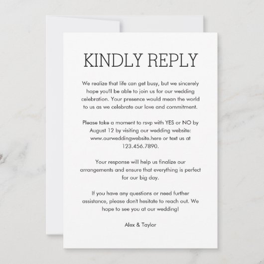 Modern Wedding RSVP Deadline Gast Herinnering Kaar Kaart (Voorkant)