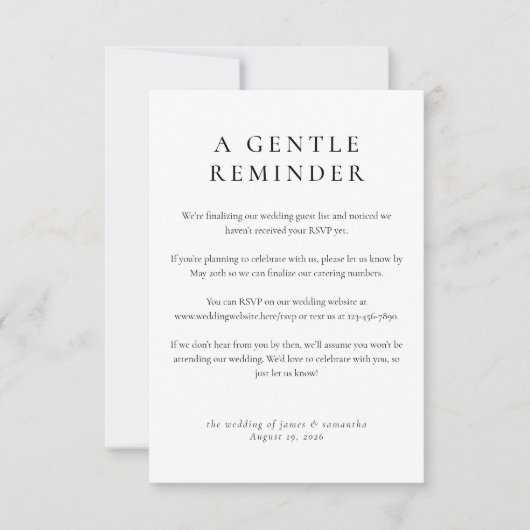 Modern Wedding RSVP Deadline Herinnering Kaart (Voorkant)