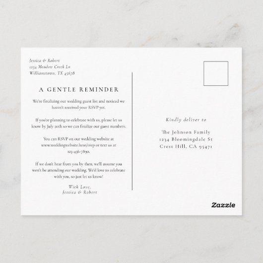 Modern Wedding RSVP Deadline Reminder Briefkaart (Achterkant)