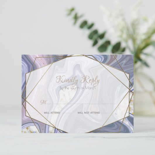 Modern Wedding RSVP Marbleized Paars Roos Agate (Staand voorkant)
