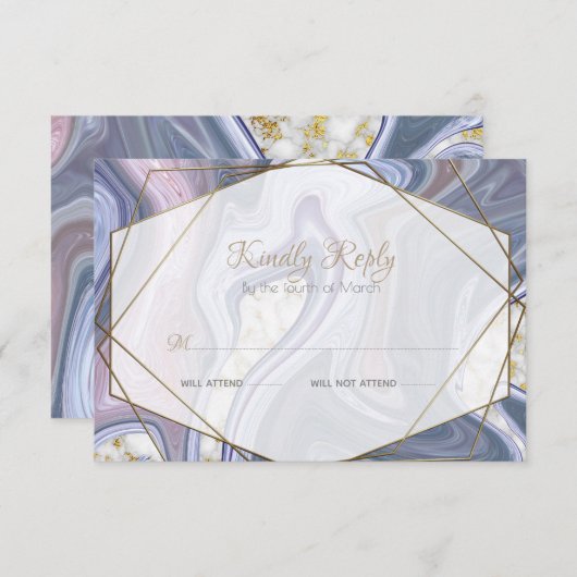 Modern Wedding RSVP Marbleized Paars Roos Agate (Voorkant / Achterkant)