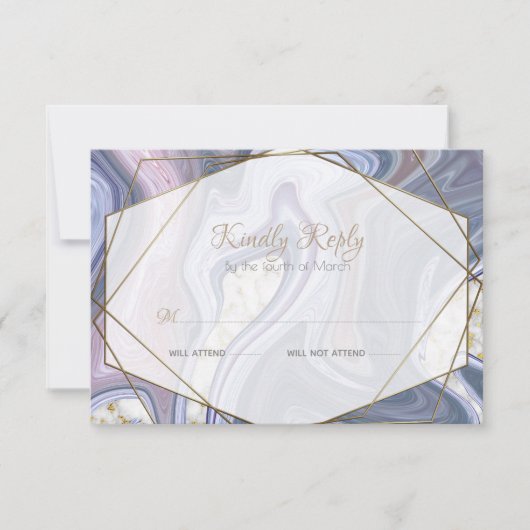 Modern Wedding RSVP Marbleized Paars Roos Agate Kaartje (Voorkant)