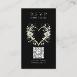 Modern Wedding RSVP QR code-Bloemen met een Hart Visitekaartje