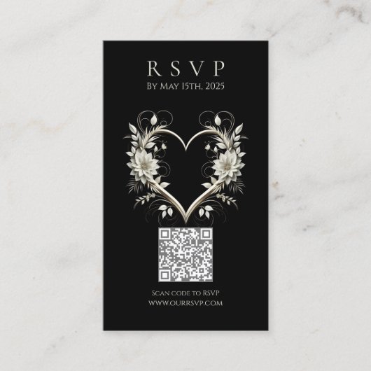 Modern Wedding RSVP QR code-Bloemen met een Hart Visitekaartje (Voorkant)