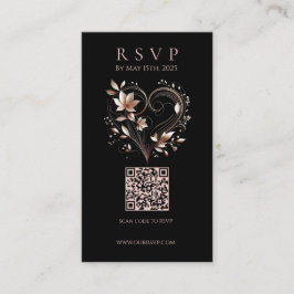 Modern Wedding RSVP QR code-Bloemen met een Hart Visitekaartje
