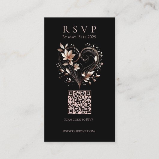 Modern Wedding RSVP QR code-Bloemen met een Hart Visitekaartje (Voorkant)