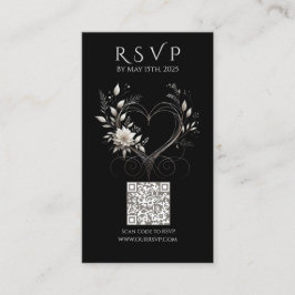 Modern Wedding RSVP QR code-Bloemen met een Hart Visitekaartje